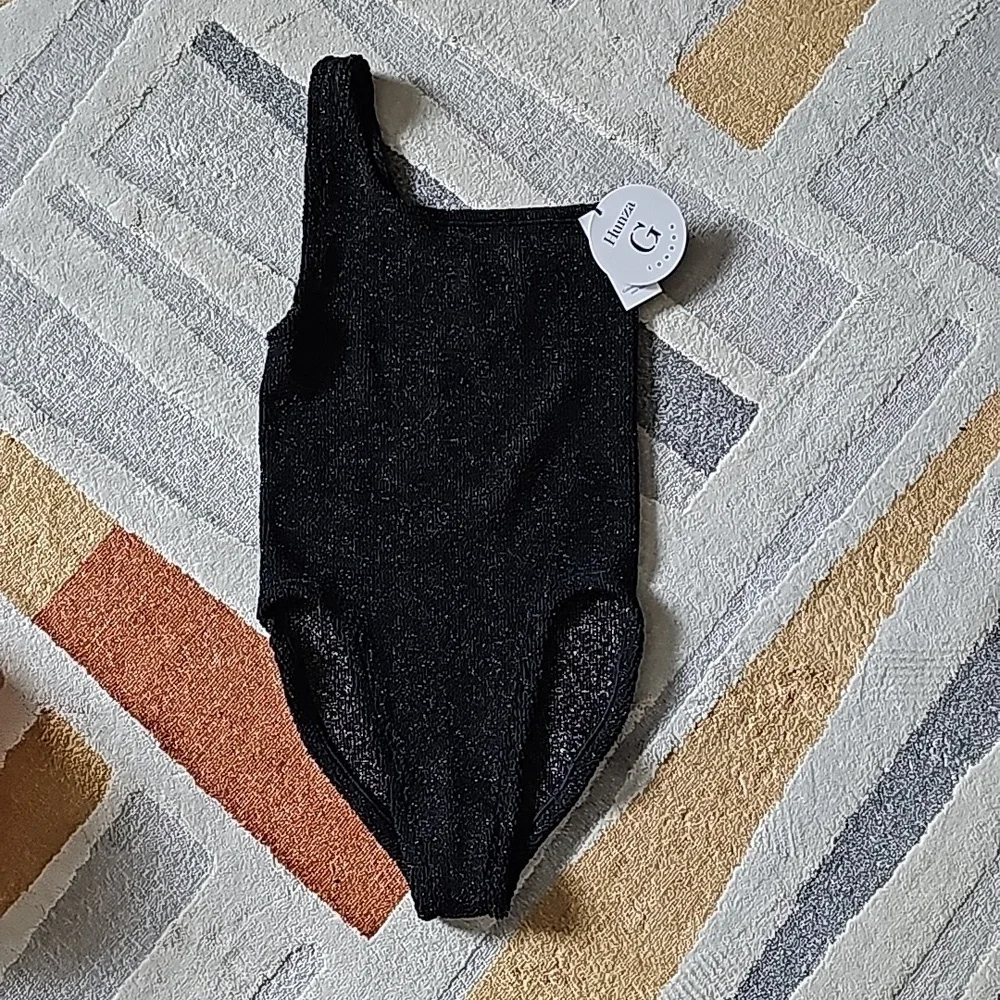 NWT Hunza G Nancy One Piece swimsuit in black and gold metallic - Picture 6 of 8